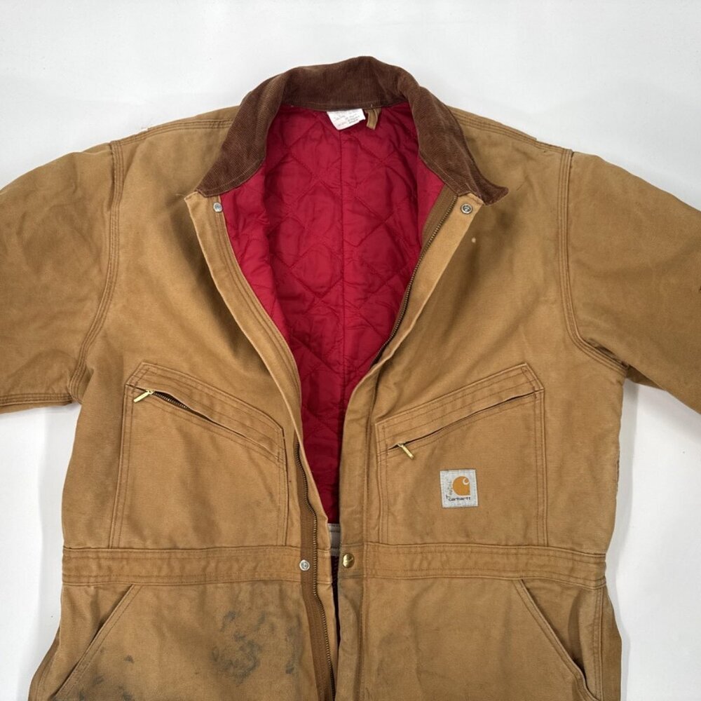 Vintage Carhartt Coveralls Quilted Insulated Duck Tan Mens 48 Red Lined X01 BRN - Picture 12 of 16